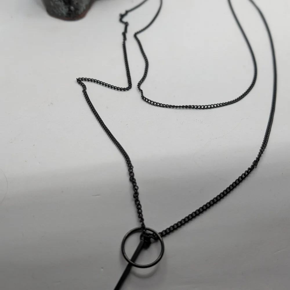 Black long double strand necklace